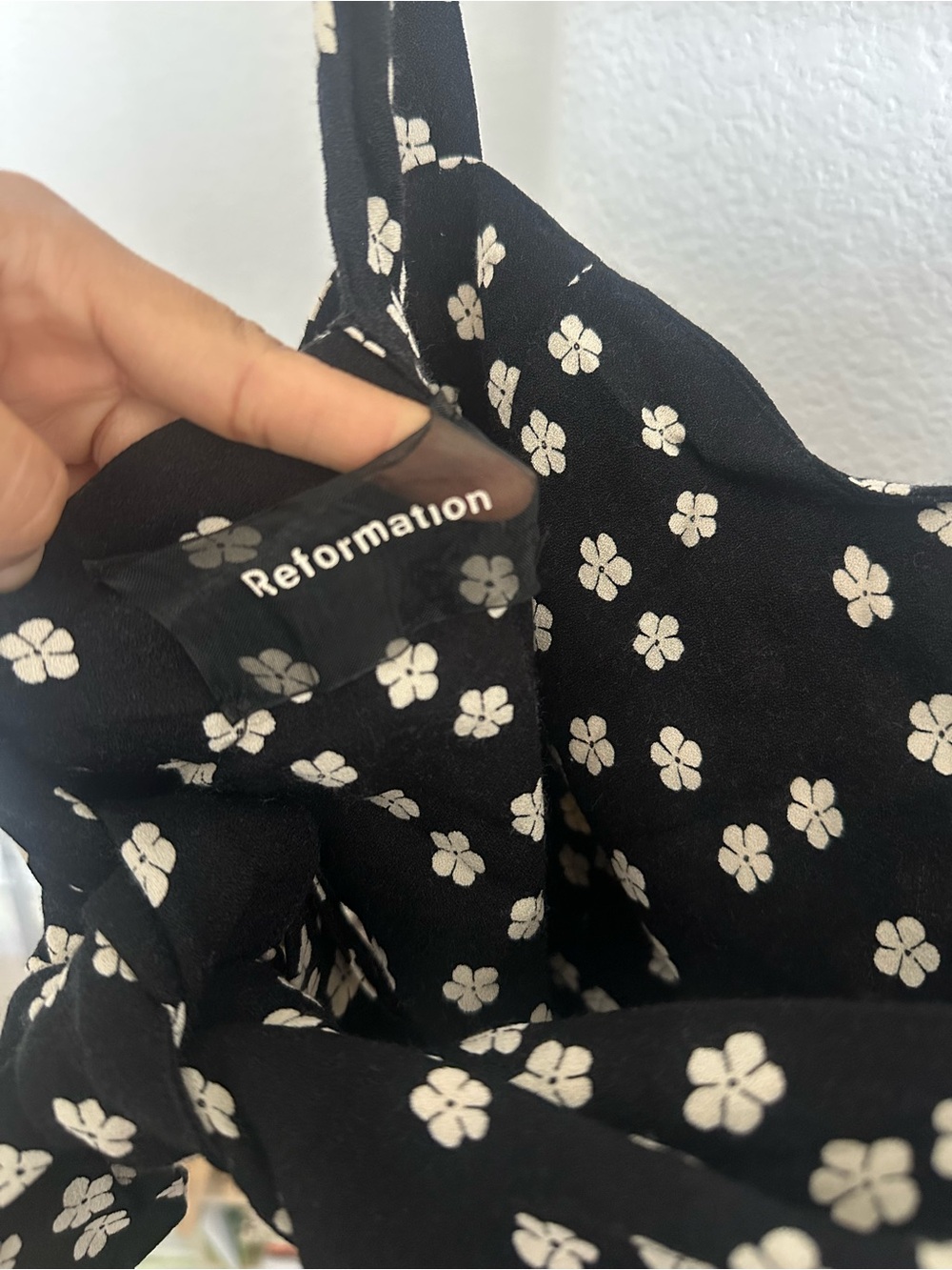 Reformation Abby Black Mini Dress with White Daisy Print Sundress - Picture 6 of 7